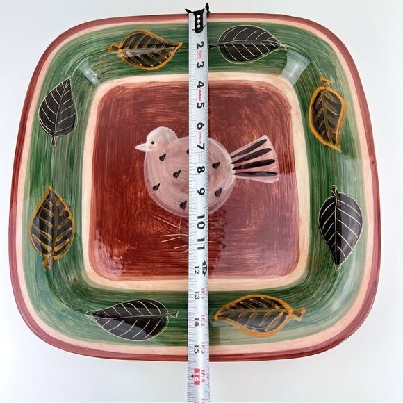 VIETRI Large Square Ceramic Platter Serving Foresta Bird Leaves Made in Italy - Picture 7 of 8